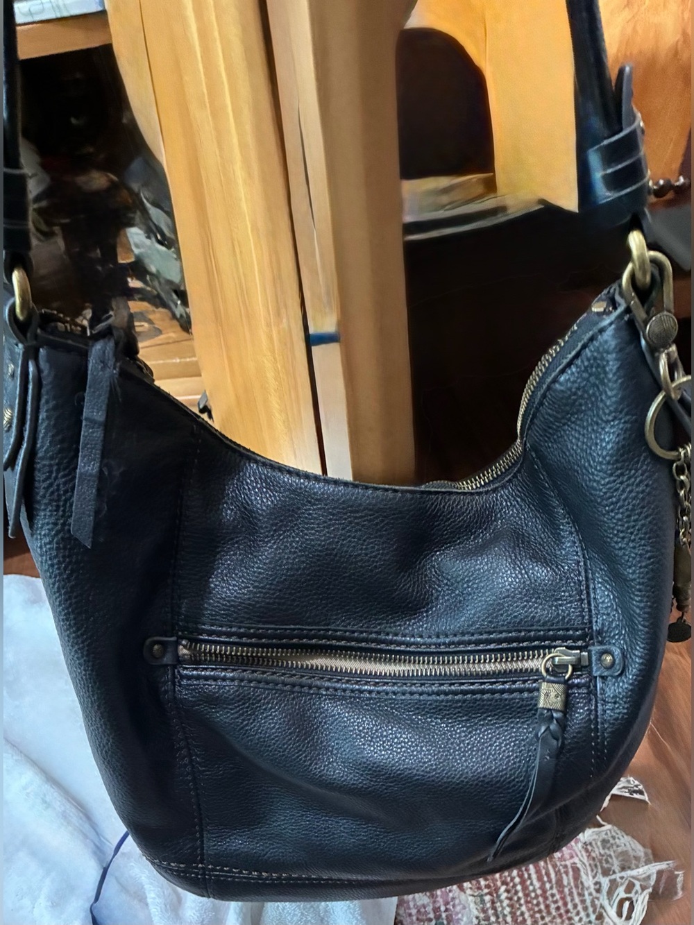 The SAK “Sequoia” Hobo Bag. Black with Brass Hardware. Tan Lining. In&Out Zipper